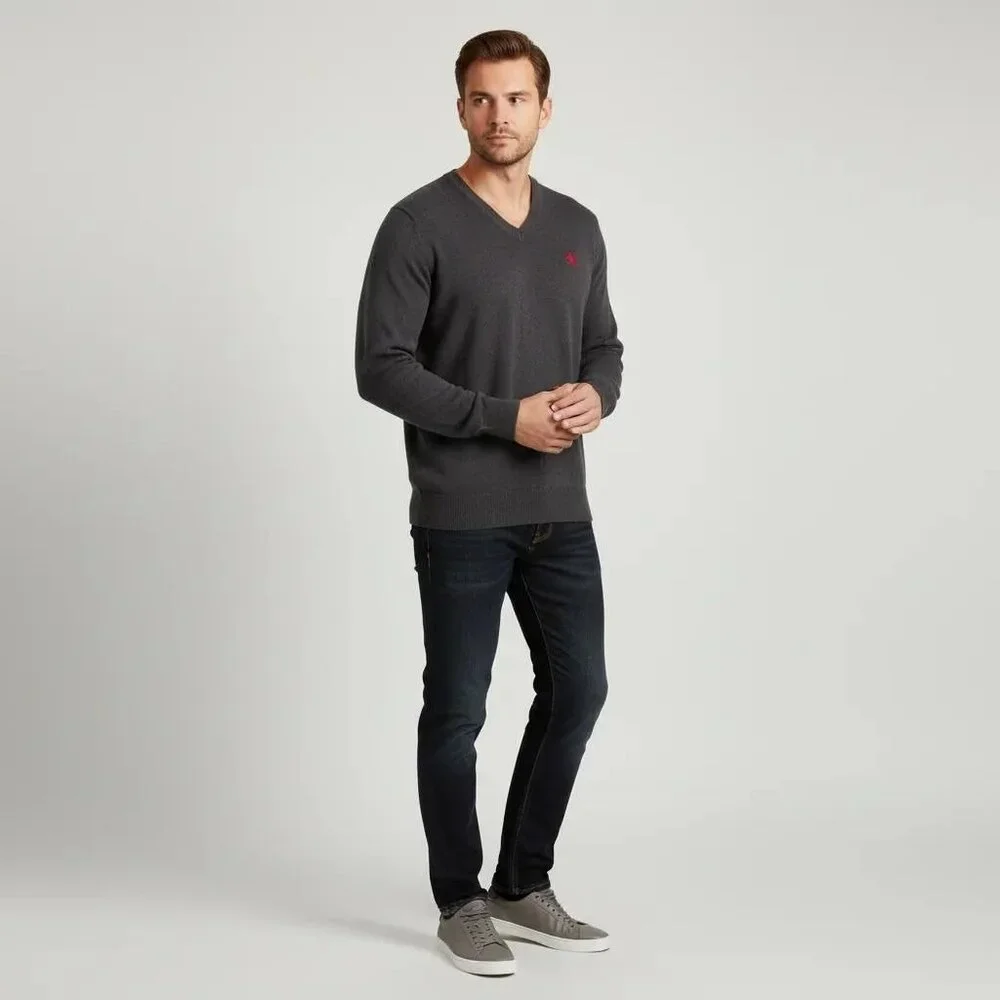 Express Men's‎ V-Neck Long Sleeve Pullover Knit Sweater Dark Gray Size Medium